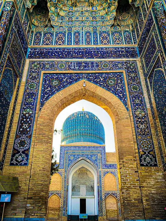 services-01 Guri Amir Mausoleum in Samarkand, Uzbekistan showcases intricate mosaic and architectural splendor.
